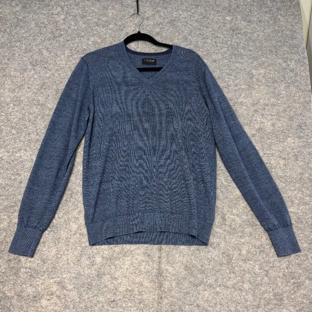 Bruun & Stengade Blue V-Neck Knit Pullover Wool Blend Sweater Men’s Size L